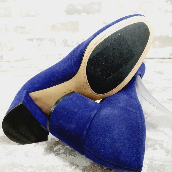 New 27 Edit Naturalizer Rebecca Blue Suede Block Heel Pumps V226 - Picture 7 of 11